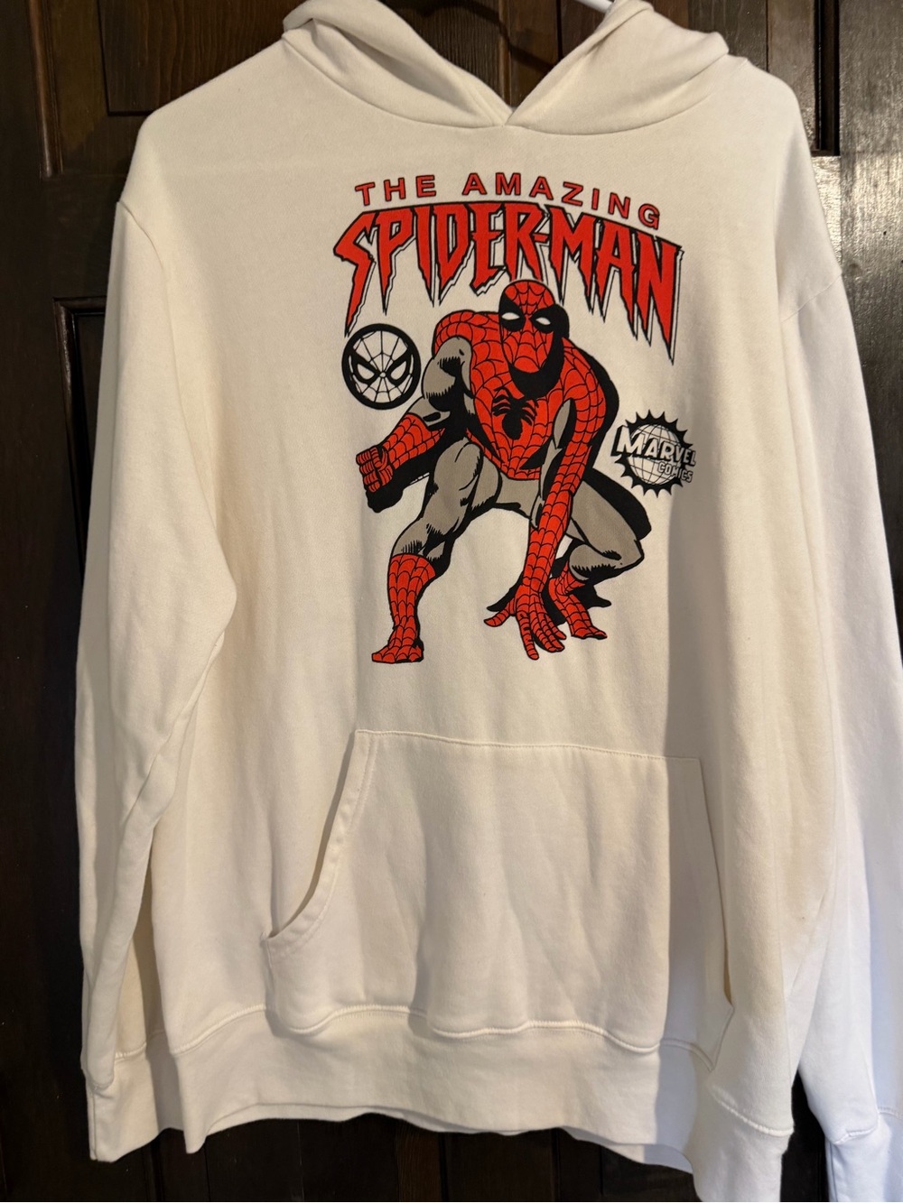 Marvel White Pullover Hoodie with Red & Black Spider-Man Graphic